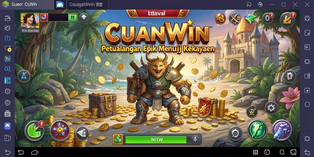 Tampilan gameplay CUANWIN dengan pertarungan epik dan petualangan mendebarkan.