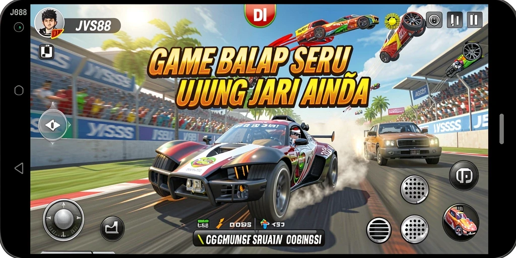 Screenshot JVS88 yang menampilkan aksi cepat dalam balapan.