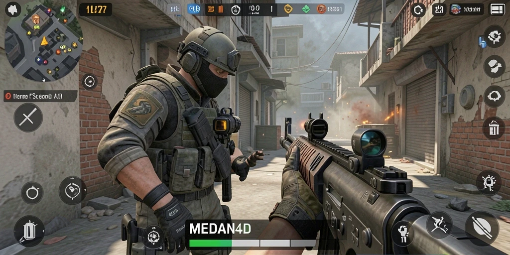 Screenshot gameplay MEDAN4D menampilkan aksi tembak-menembak yang mendebarkan.