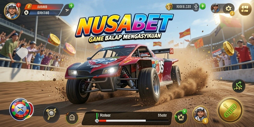 Tampilan apik gameplay NUSABET saat balapan seru.