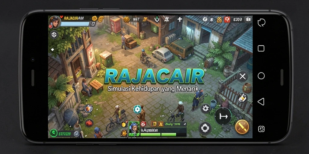 Tampilan gameplay utama RAJACAIR dengan simulasi interaksi karakter.