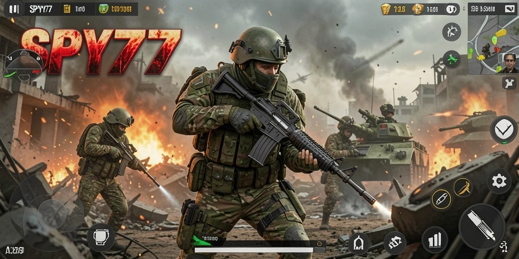 Gambar menunjukkan aksi seru dalam SPY77 dengan pertarungan menegangkan.
