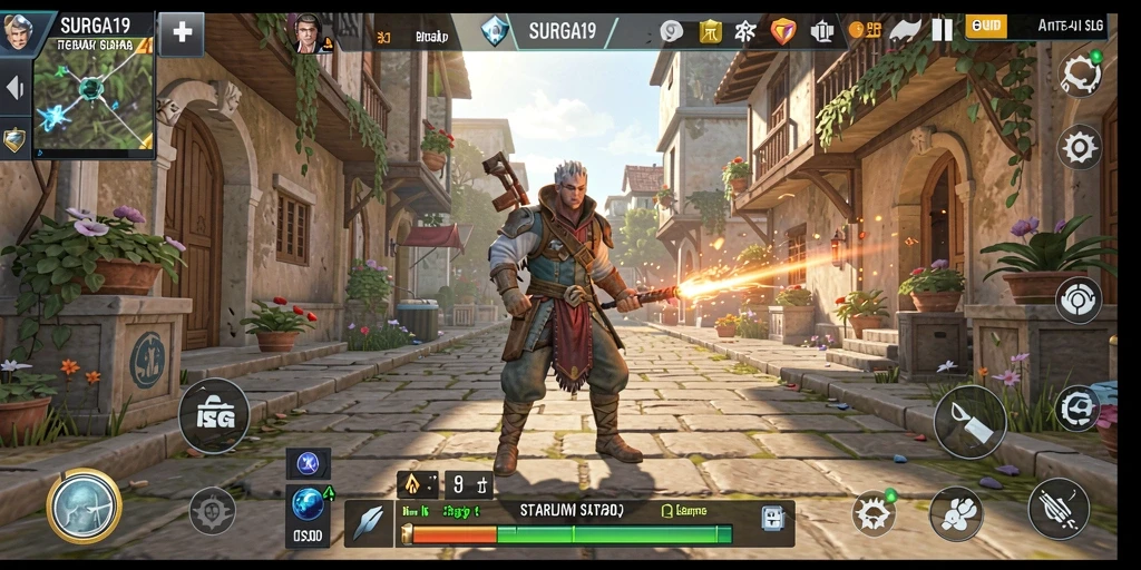 Screenshot utama gameplay SURGA19 menampilkan strategi dan pertempuran intens.